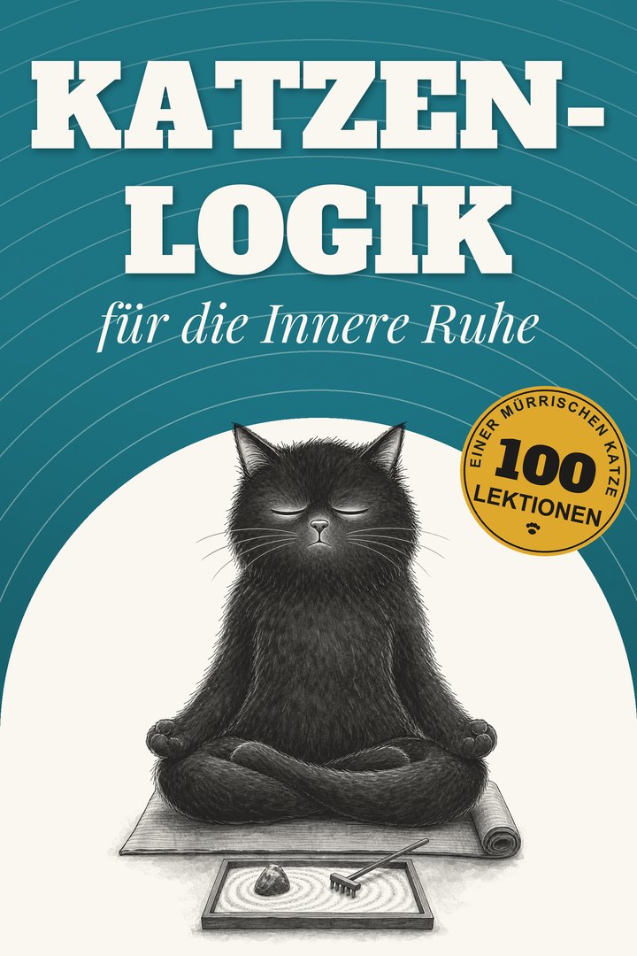 Katzen-Logik für die Innere Ruhe - Cover mit schwarzer Katze mit Kopfhörern